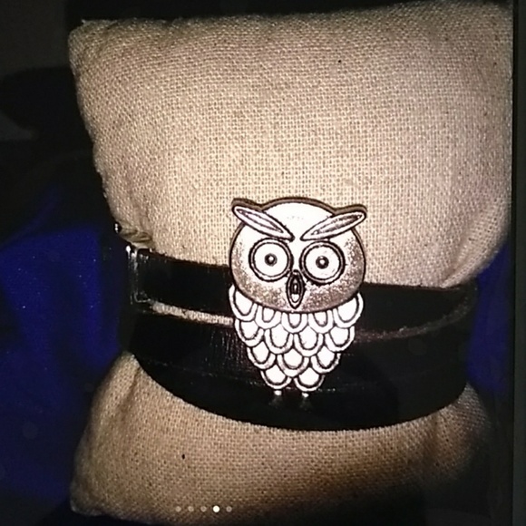 BROWN LEATHER & OWL WRAP BRACELET EUC - Picture 4 of 5